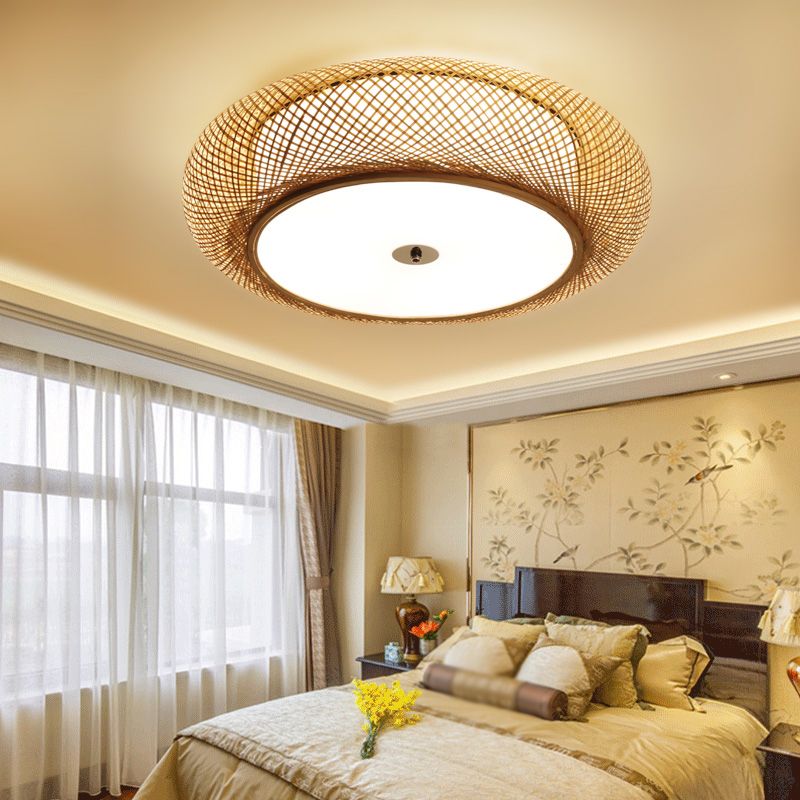 Moderne LED-inbouwlamp Eenvoudige plafondlamp met bamboe kap voor woonkamer