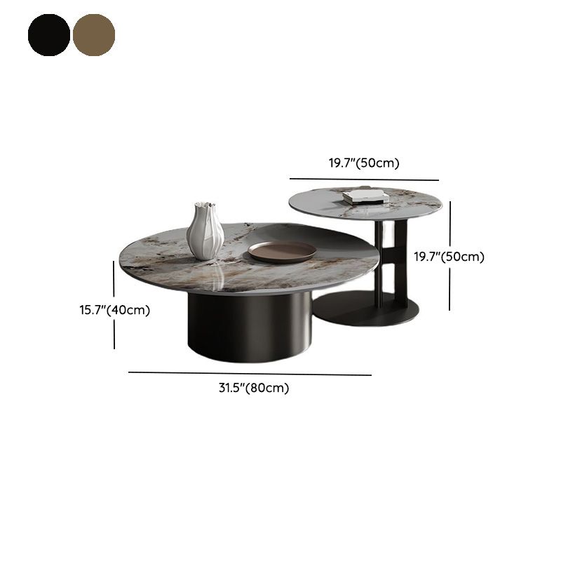 Modern Round Slate Cocktail Table Stainless Steel Pedestal Coffee Table