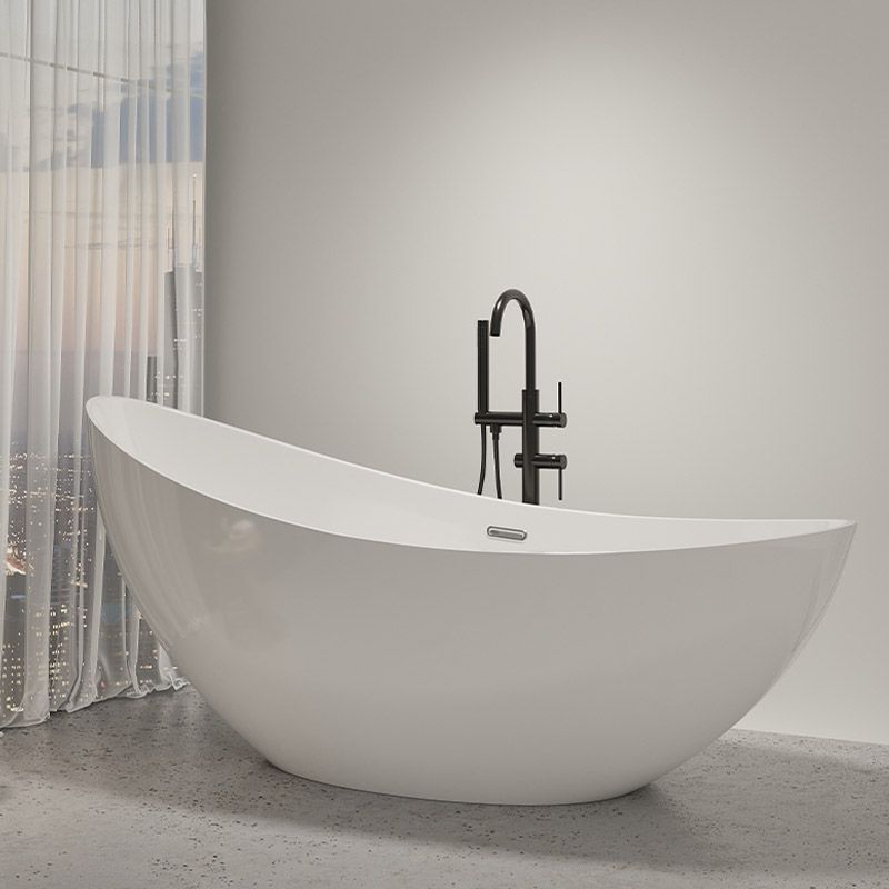 Contemporary White Acrylic Oval Bathtub Soaking Freestanding Tub