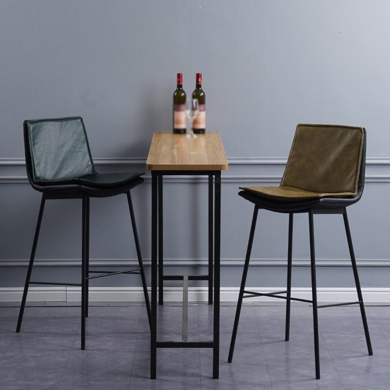Skandinavische Barhocker aus Leder mit niedriger Rückenlehne und quadratischem Sitz (2er-Set)