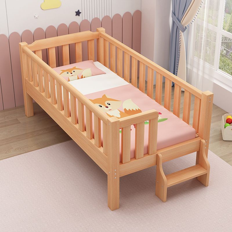 Contemporary Nursery Crib with Guardrail in Natural Beech Wood