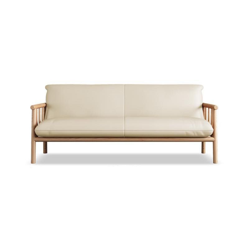 30.3" H Faux Leather Brown/White Square Arm Sofa for Living Room