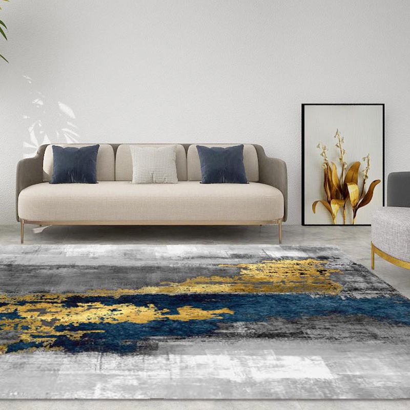 Modern Rug Gray Polyester Abstract Graphic Rug Stain Resistant Rug for Living Room