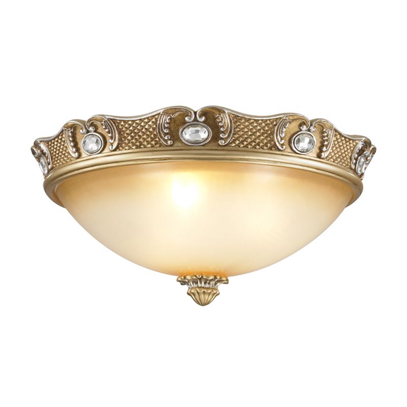 2/3 Bulbs Domed Flush Mount Traditional Beige Opal Glass Flush Ceiling Light Fixture, 14"/18" Width