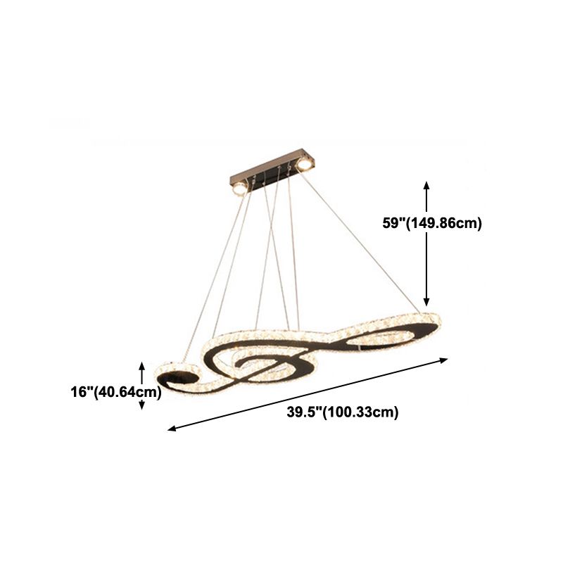 Contemporary Pendant Lights Note Shape Island Lamps Crystal 3 Light for Kitchen Island