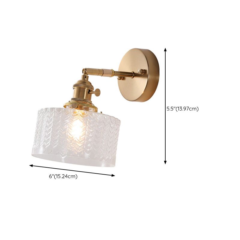 Industrial Style Drum Shade Wall Lamp Glass 1 Light Sconces for Bedroom
