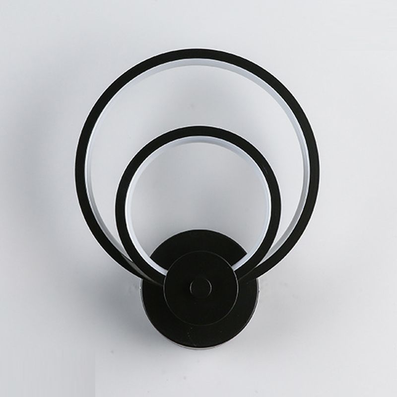 LED Bedroom Sconce Light Fixture Minimalist Black Wall Lighting with Circle Metal Shade