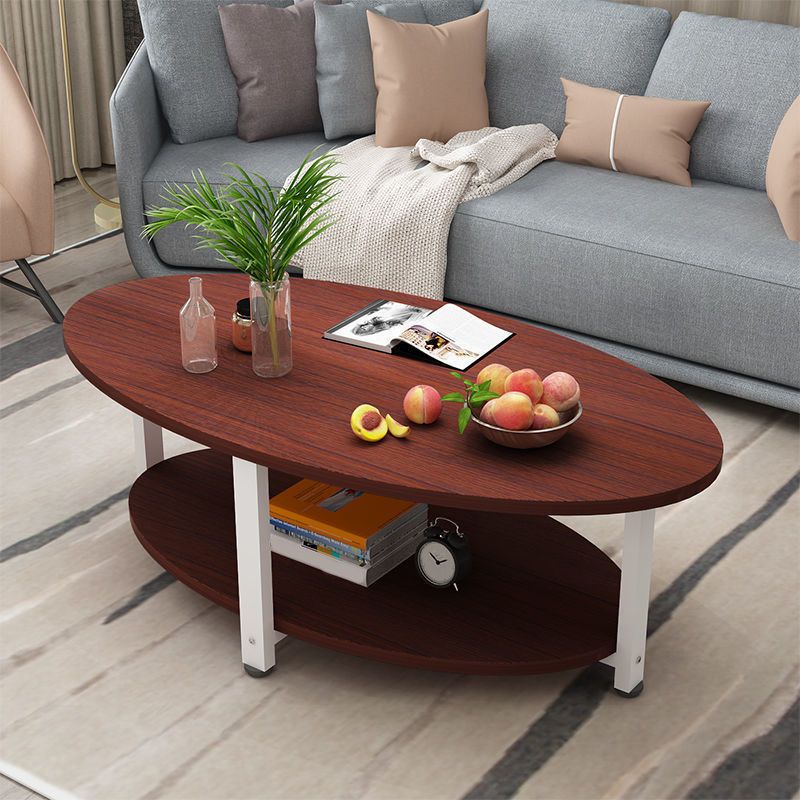 Solid Wood 4 Legs Coffee Table Modern Oval Coffee Table with Storage