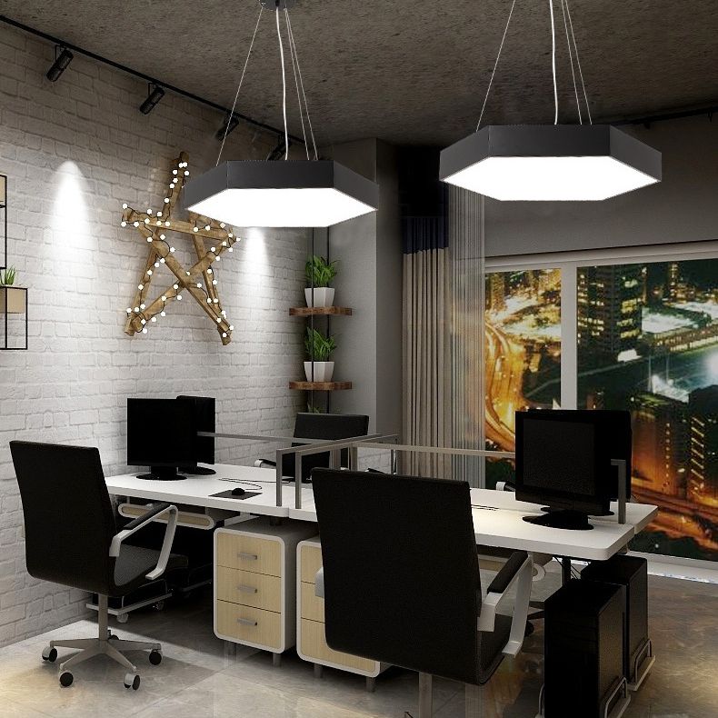 Metall sechseckiger Anhänger Deckenleuchte Einfachheit Schwarzes LED Hanges Licht mit Acryldiffusor