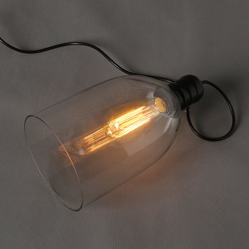 Industrial Vintage Single Pendant Light Wrought Iron Hanging Lamp with Clear Glass Shade