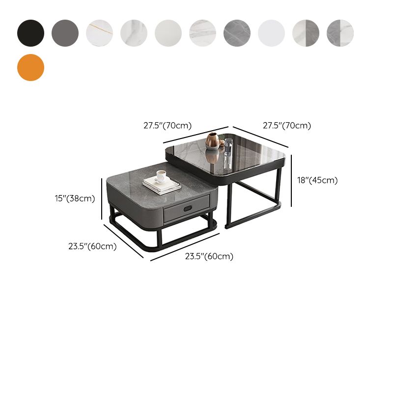 Frame Square Coffee Table Set Glam Nesting Coffee Table Set with Drawer