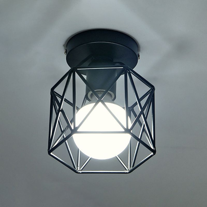 Plafonnier à cadre en fer de style vintage industriel, plafonnier d'intérieur géométrique noir