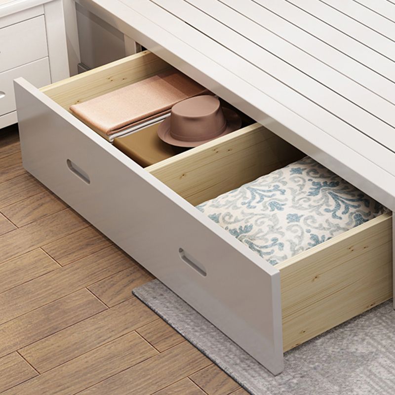 Modern Solid Color Wood Panel Standard Bed, Rectangular Headboard Bed