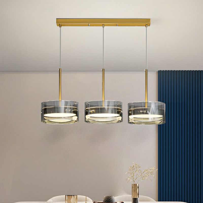 Goldene trommelförmige LED Hanging Deckenleuchte postmoderne 3 Köpfe Glas Anhänger Beleuchtung