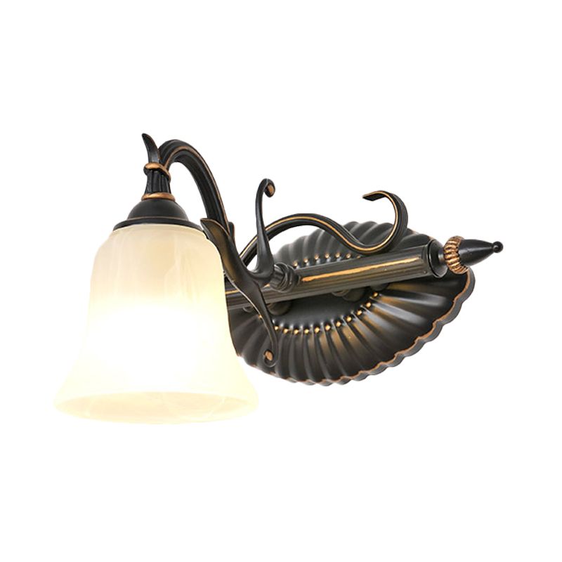 Bell Shade Frosted Glass Sconce Light Traditional 1/2/3 Lights Bathroom Vanity Lighting Fixture in Bronze
