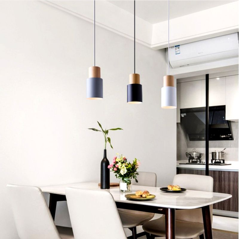 Lámpara colgante de 1 luz de estilo colgante de estilo macarrón con madera para dormitorio
