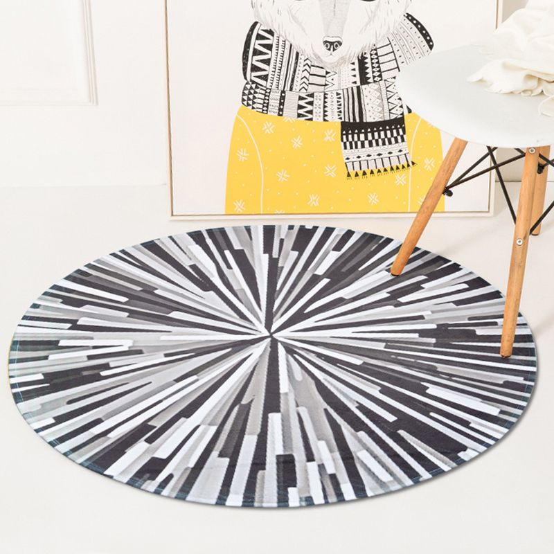 Casual Radial Geometry Pattern Rug Grey and Blue Novelty Rug Polyester Washable Pet Friendly Anti-Slip Carpet for Living Room