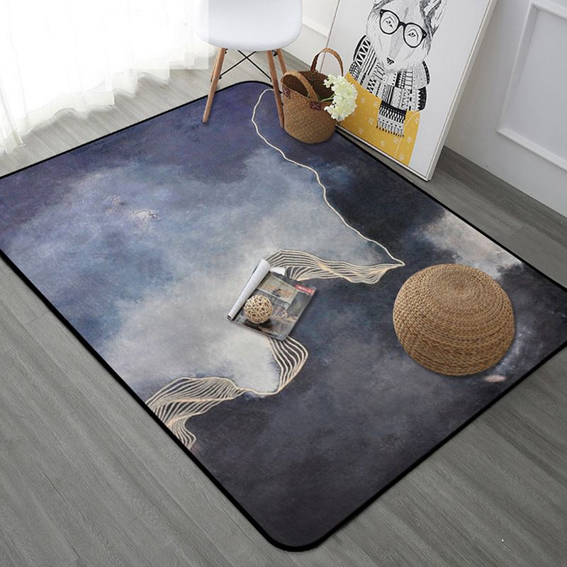 Dark Grey Modernist Rug Polyester Abstract Rug Pet Friendly Machine Washable Anti-Slip Backing Carpet for Decoration