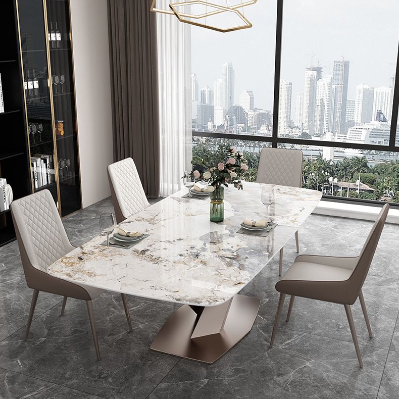 Modern Style Sintered Stone Dining Table with Standard Height Table and Rose Gold Trestle Base