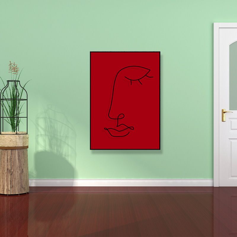 Minimalistic Line Drawing Canvas Print Black and Red Textured Wall Art for Bedroom