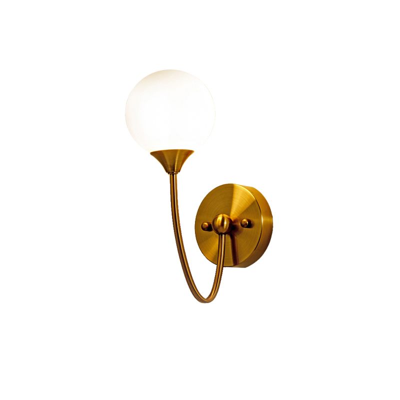Elegant Stylish Ball Shade Wall Light 1/2 Lights Milk Glass Wall Sconce in Gold for Mirror Living Room