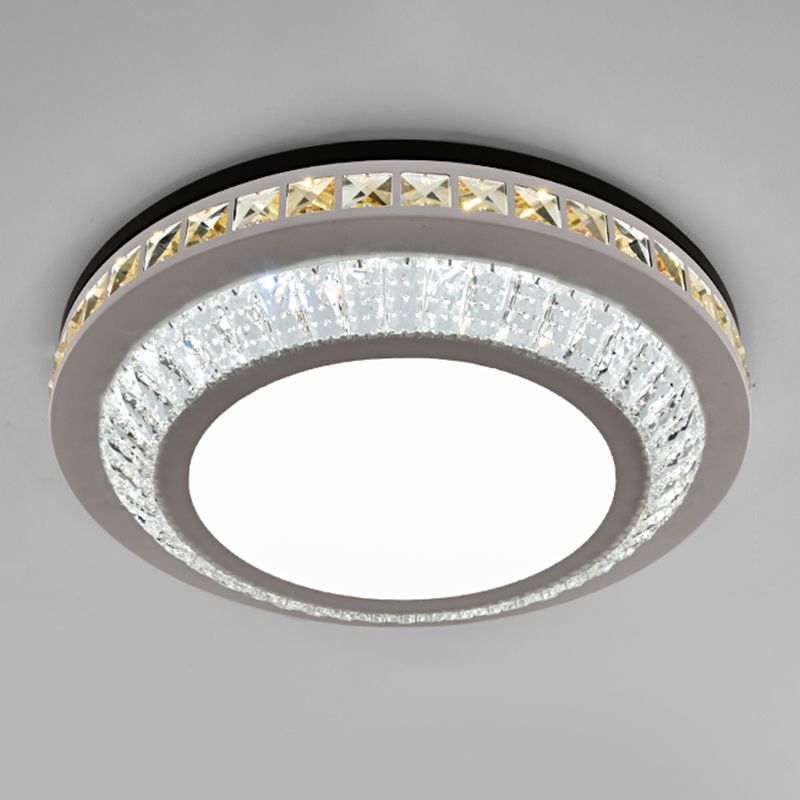 Drum LED Flush Mount Light Simplicity Crystal Bedroom Flush Mount Ceiling Light in Stainless-Steel