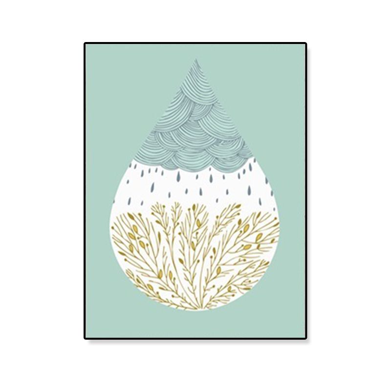 Scenery within Raindrop Wall Art Nordic Textured Canvas Print in Blue for Girls Room