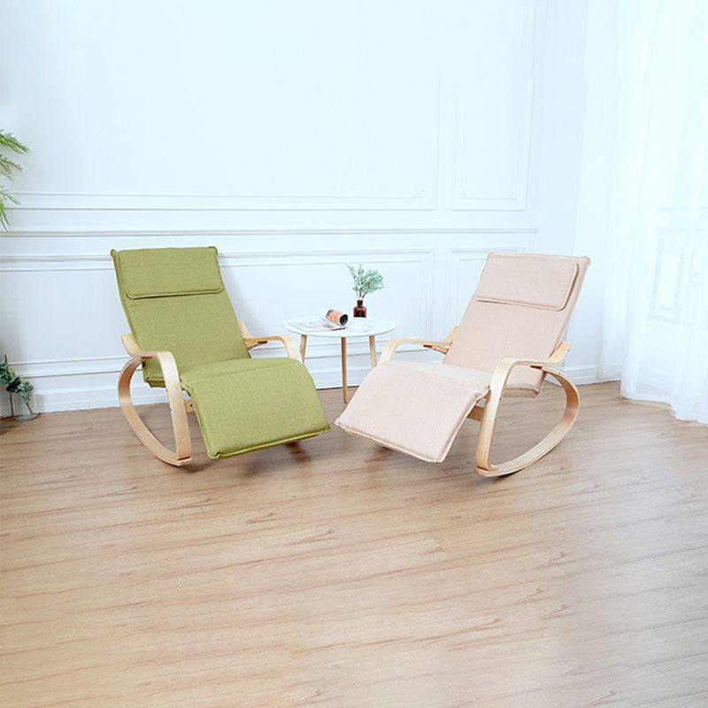 Modern Wood Base Lazy Chair Cotton Fabric Upholstery Rocking Chair for Bedroom