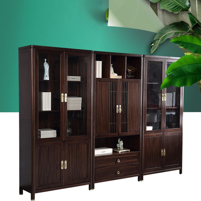 Closed Back Wood Bookshelf Contemporary Bookcase with Cabinets