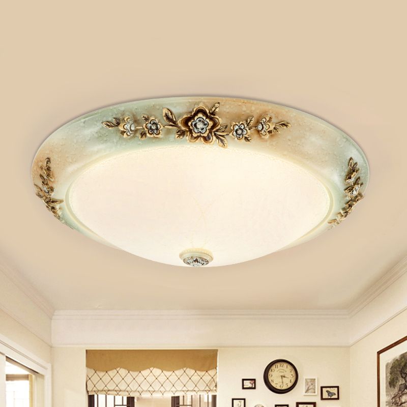 13"/16"/19.5" W Dome Milky Glass Flush Mount Traditional Style LED Corridor Ceiling Light Fixture in White-Brown, Warm/White Light