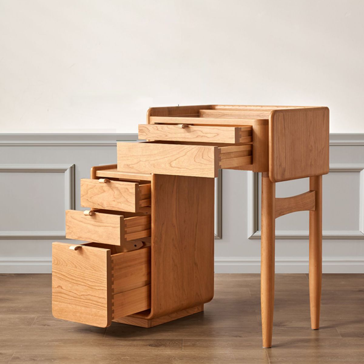 30.7" Wide Cherry Vanity Desk and Stool with Storage Drawers