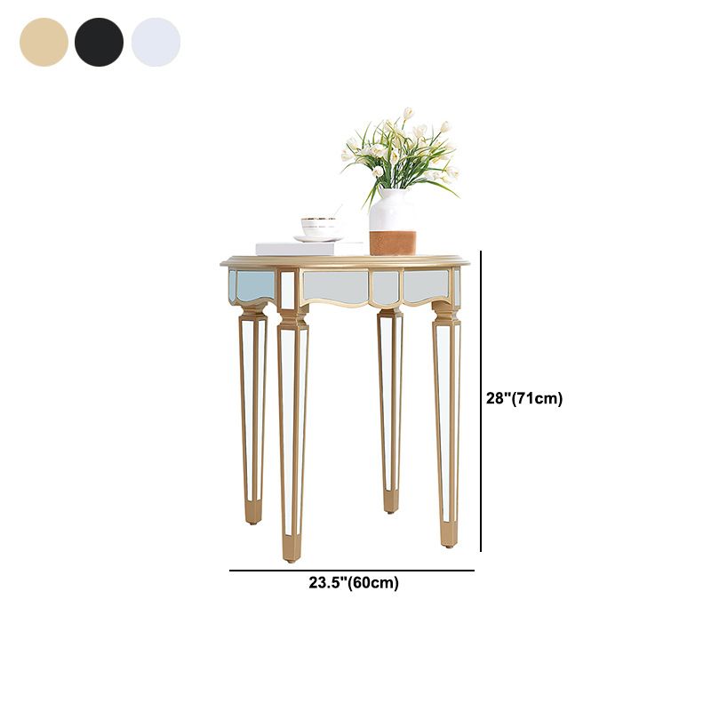 Round Glass Top Side End Table Modernistic Solid Wood 4 Legs End Table