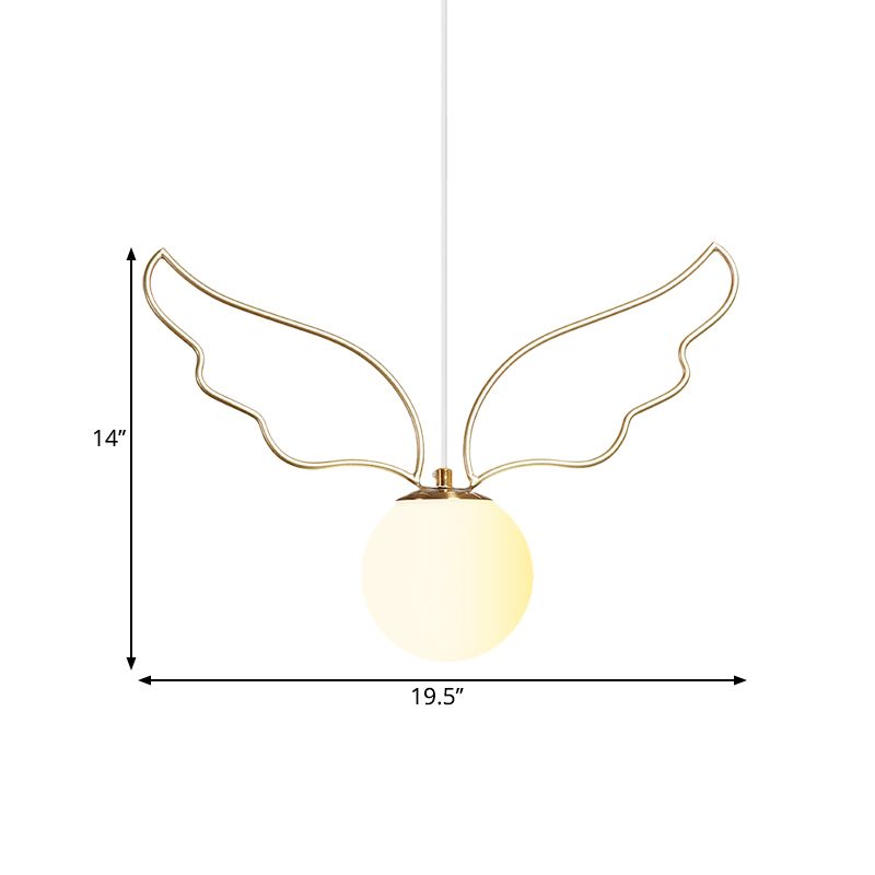 Frosted Glass Ball Pendulum Light Modern 1-Head Gold Hanging Lamp Kit with Wings/Bowknot/Loving Heart Design