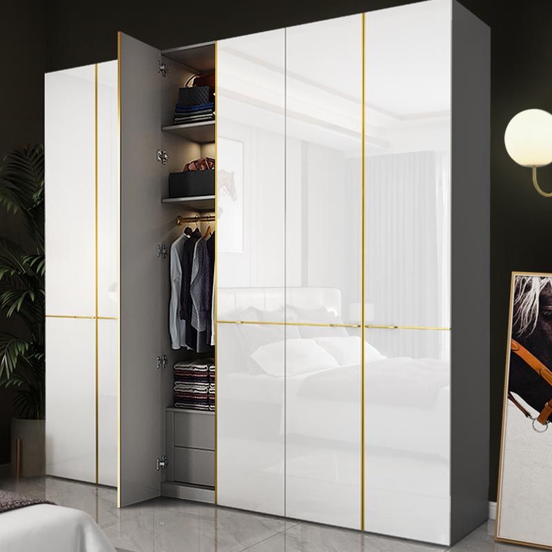 Modern Rectangle Wardrobe Cabinet Wooden White Cabinet with Clothes Rail