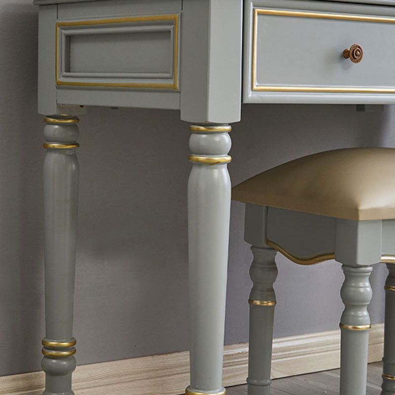 Mirror Desk Furniture 2 Drawer Blue Vanity with Padded Stool