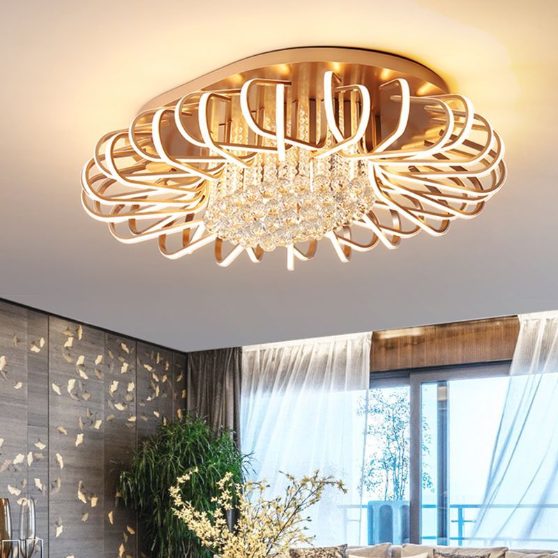 Twisted Flush Mount Lighting Simple Acrylic LED Rose Gold Ceiling Light Fixture in Warm/White Light with Crystal Ball Drop