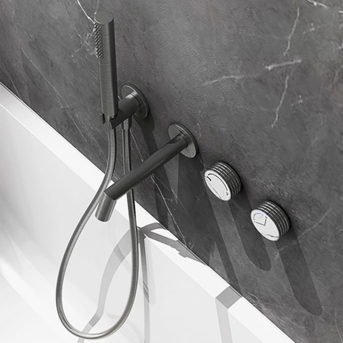 Wall Mounted Tub Faucet 2 Handle Valve Tub Spout Trim with Hand Shower