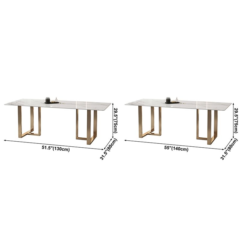 Glam Sintered Stone White Dining Table Rectangle Kitchen Dining Table for Kitchen