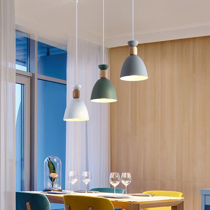 Moderne beknopte macaron hangende lamp houten koepel hanger licht met gelakte ijzeren schaduw