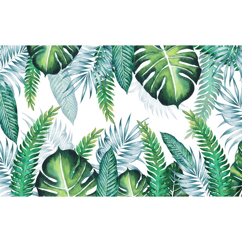 Custom Illustration Tropics Wall Murals with Plant Leaves Pattern, Green, Custom Made