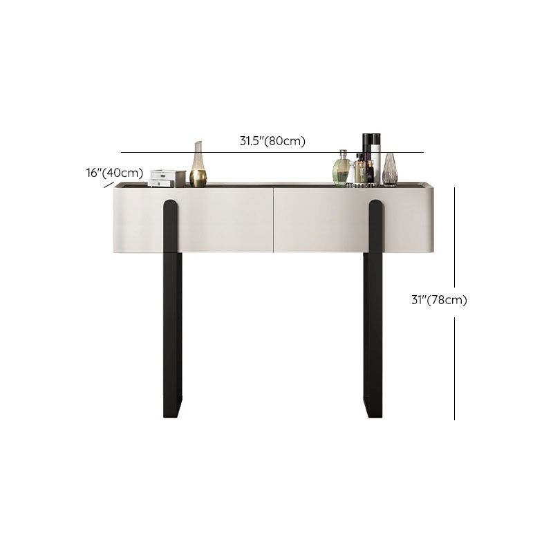 Contemporary Stone Top Vanity Desk 2-Drawer Dressing Table in White