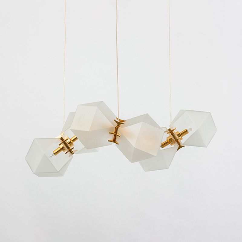 Frosted White Glass Honeycomb Island Lamp Modern Style 2/4/8-Light Brass Ceiling Hang Light for Living Room