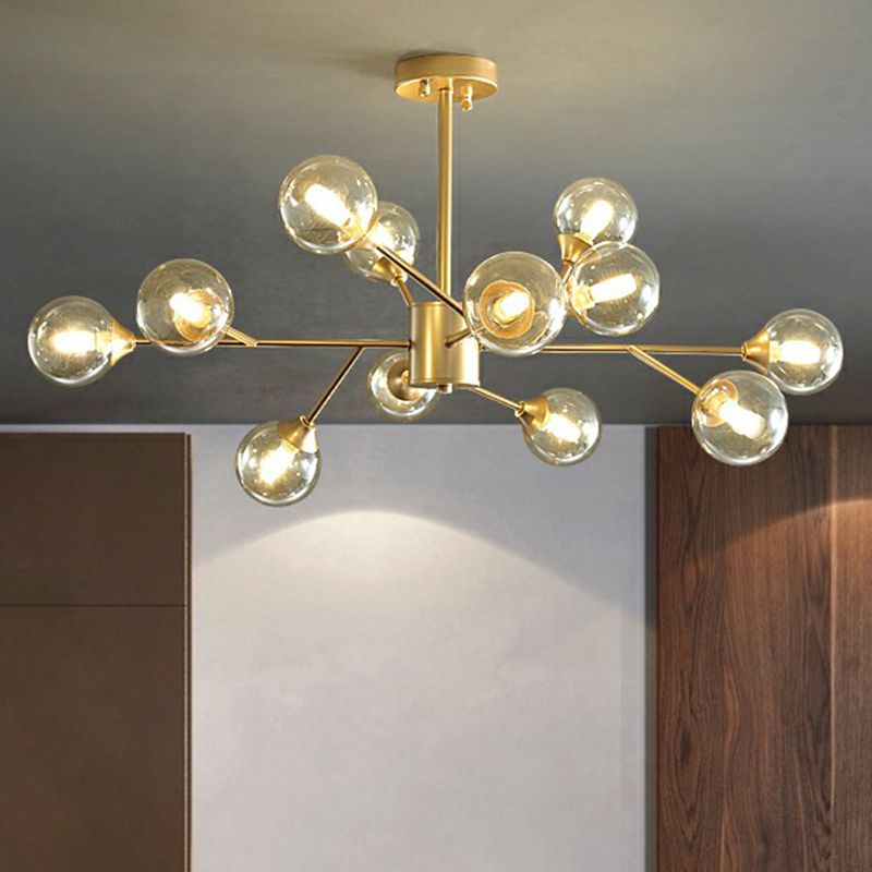 Gold Finish Zweig Kronleuchter Lampe zeitgenössische klare Ballglas Anhänger Beleuchtung für Schlafzimmer