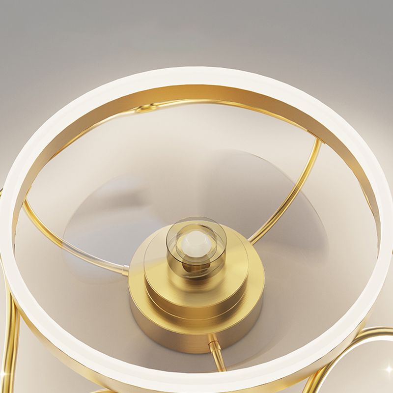 Brushed Gold Circular Ceiling Fan Lamp Minimalist Metal LED Semi Mount Lighting