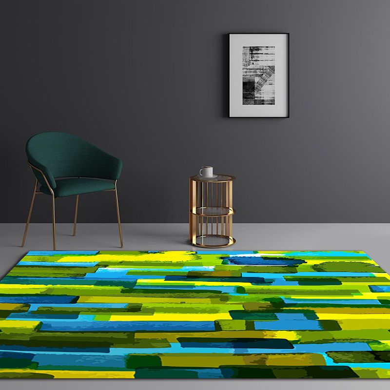 Modern Living Room Rug in Green Abstract Print Rug Polyester Anti-Slip Backing Area Rug