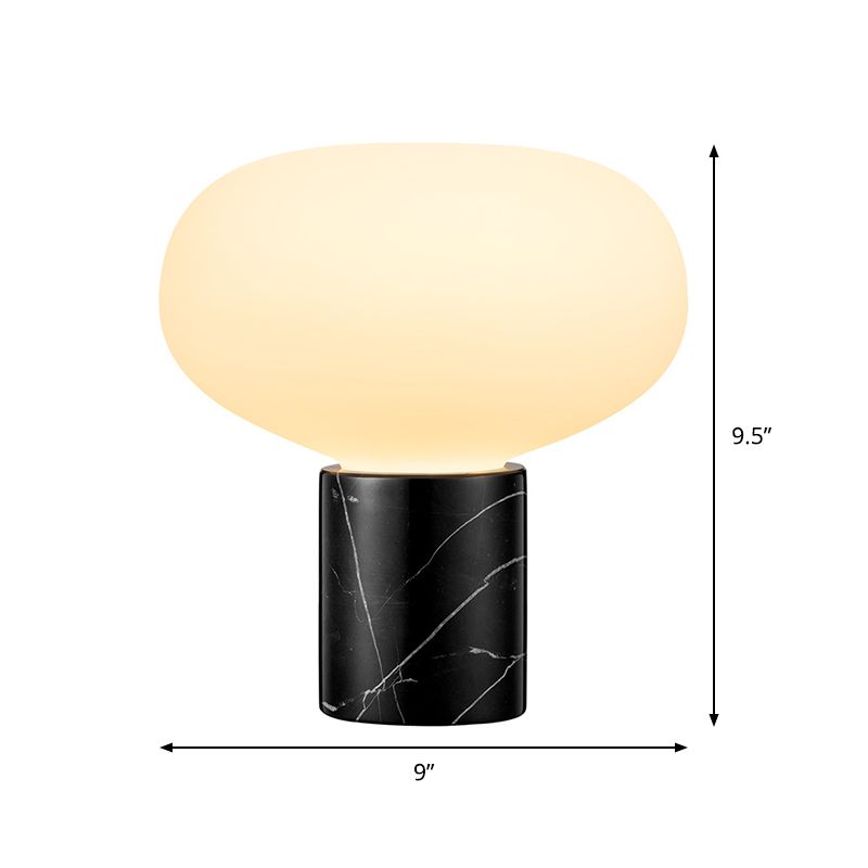 1 kop ovale tafel licht modern wit glas kleine bureaubriek in zwart met marmerbasis