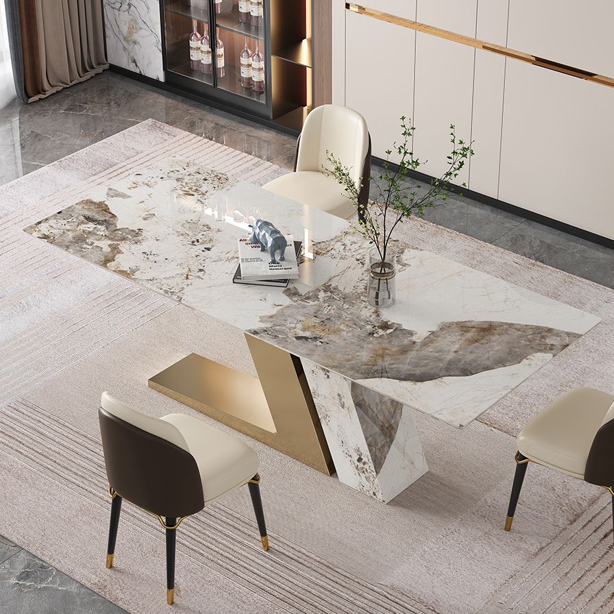 Traditional Luxury Rectangle Home Furniture Stone Double Pedestal Table