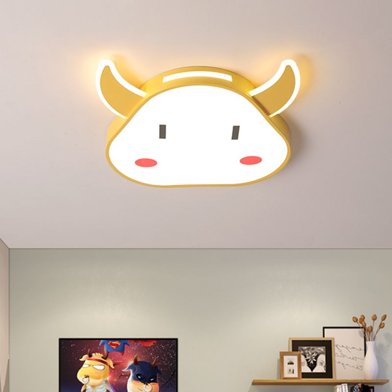 Calf Shaped Ceiling Mount Light Fixture Cartoon Acrylic Yellow LED Flushmount for Bedroom in Warm/White Light
