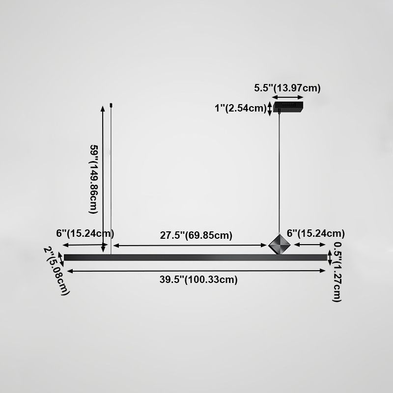 Modern Kitchen Pendant Light Linear Metal Single Light Island Ceiling Light in Black