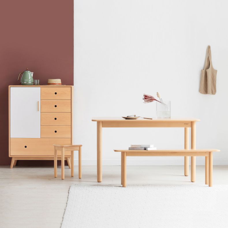Rectangle Wooden Dining Table Modern Beech Table in Nature with 4 Legs